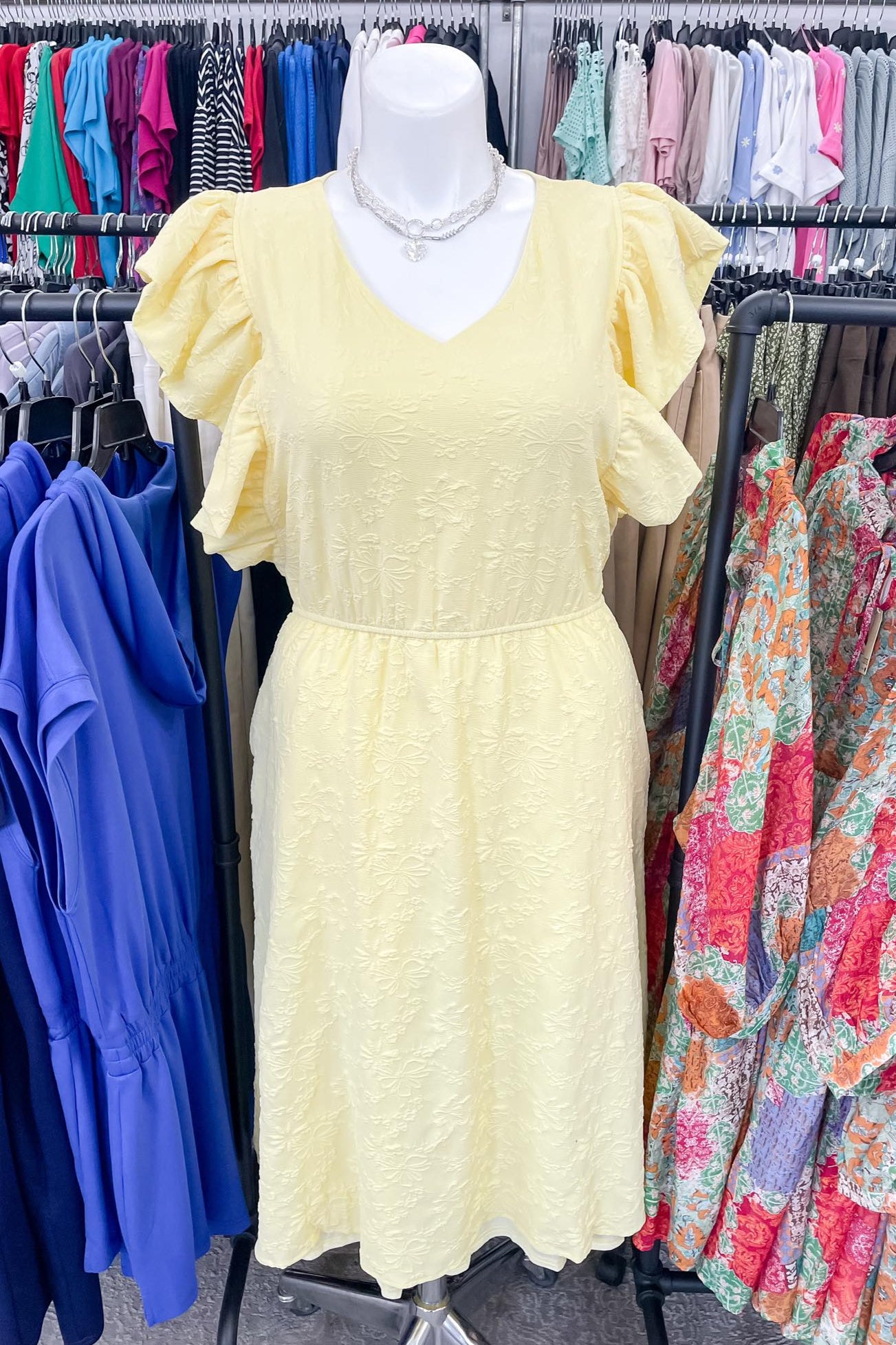Hello Summer V Neck Ruffled Dress Soft Lemon / 1X Hello Summer V Neck Ruffled Dress Soft Lemon / 1X