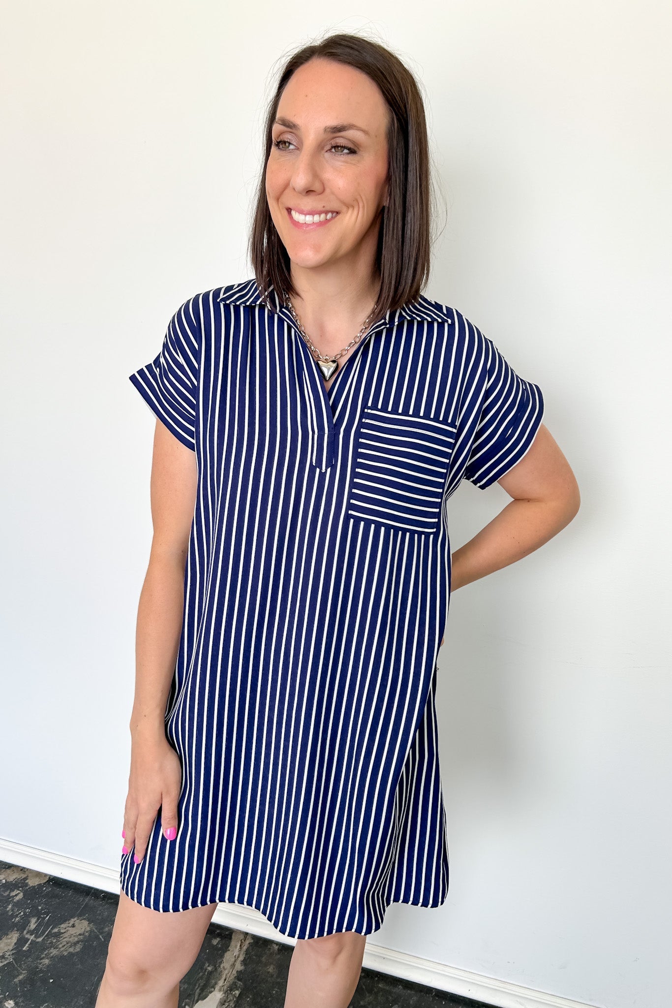 Live Forever Striped Woven Pocket Dress Ink Navy / 1X Live Forever Striped Woven Pocket Dress Ink Navy / 1X