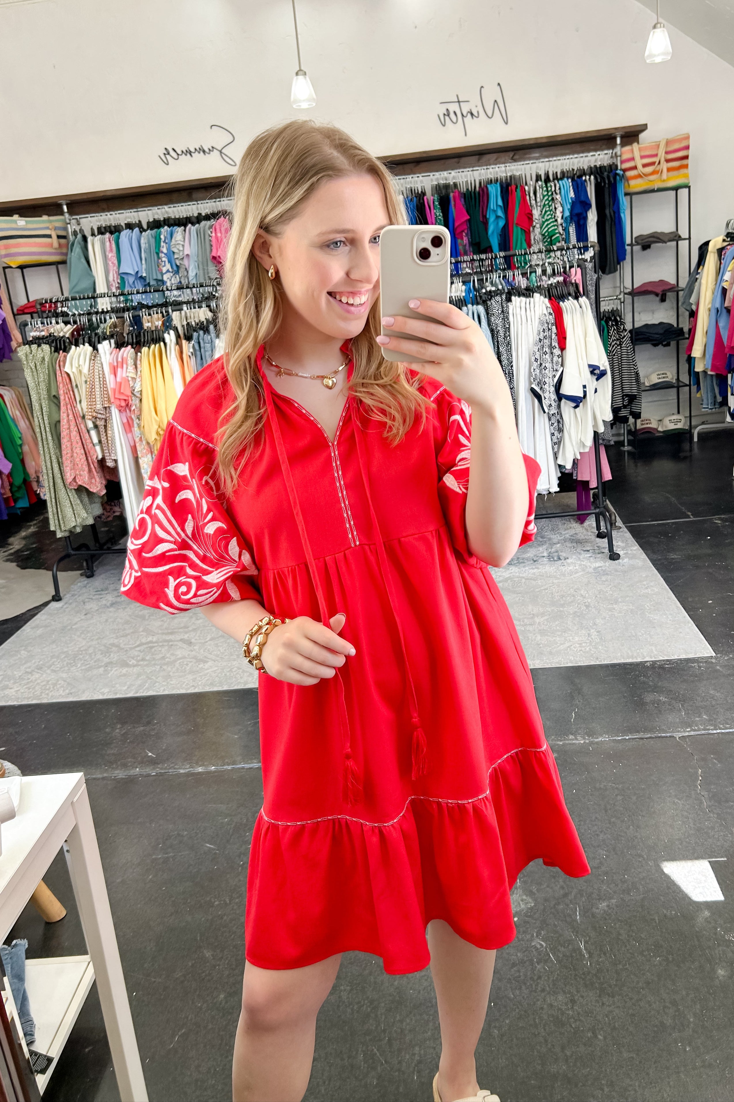 On the Coast Linen Embroidered Dress Poppy / S On the Coast Linen Embroidered Dress Poppy / S