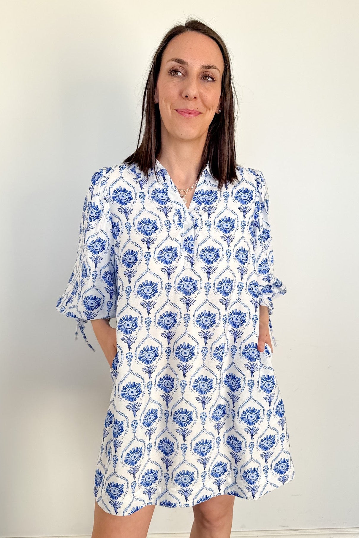 The Motive Botanical Print Dress Cobalt / 1X