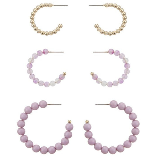 Ball Bead Open Hoop Earring Set