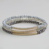 Textured Metal Bar Beaded Bracelet Set