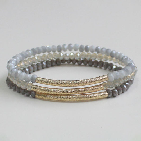 Textured Metal Bar Beaded Bracelet Set