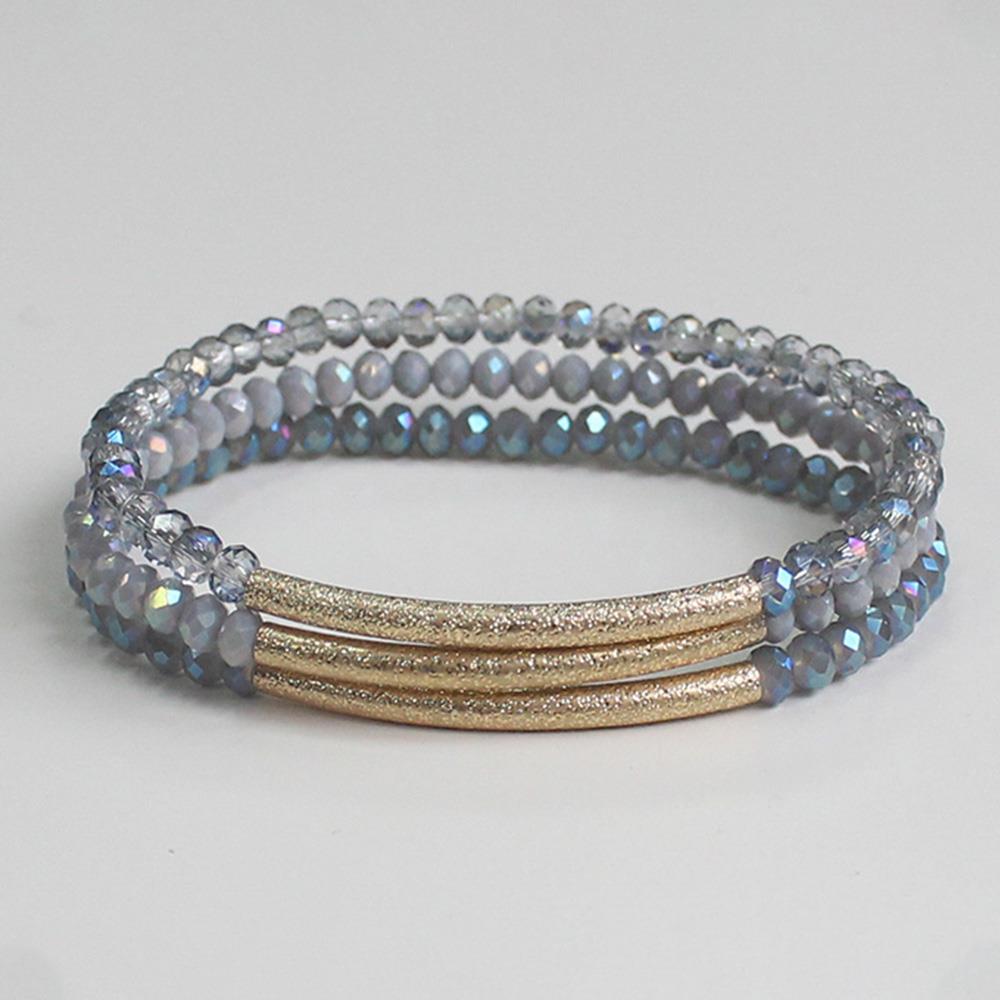 Textured Metal Bar Beaded Bracelet Set