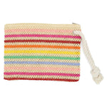 Photo of a crochet straw striped pouch bag with zippered closure