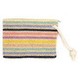Rope Handle Striped Straw Crochet Pouch