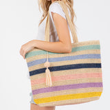 Tassel Striped Straw Tote Bag