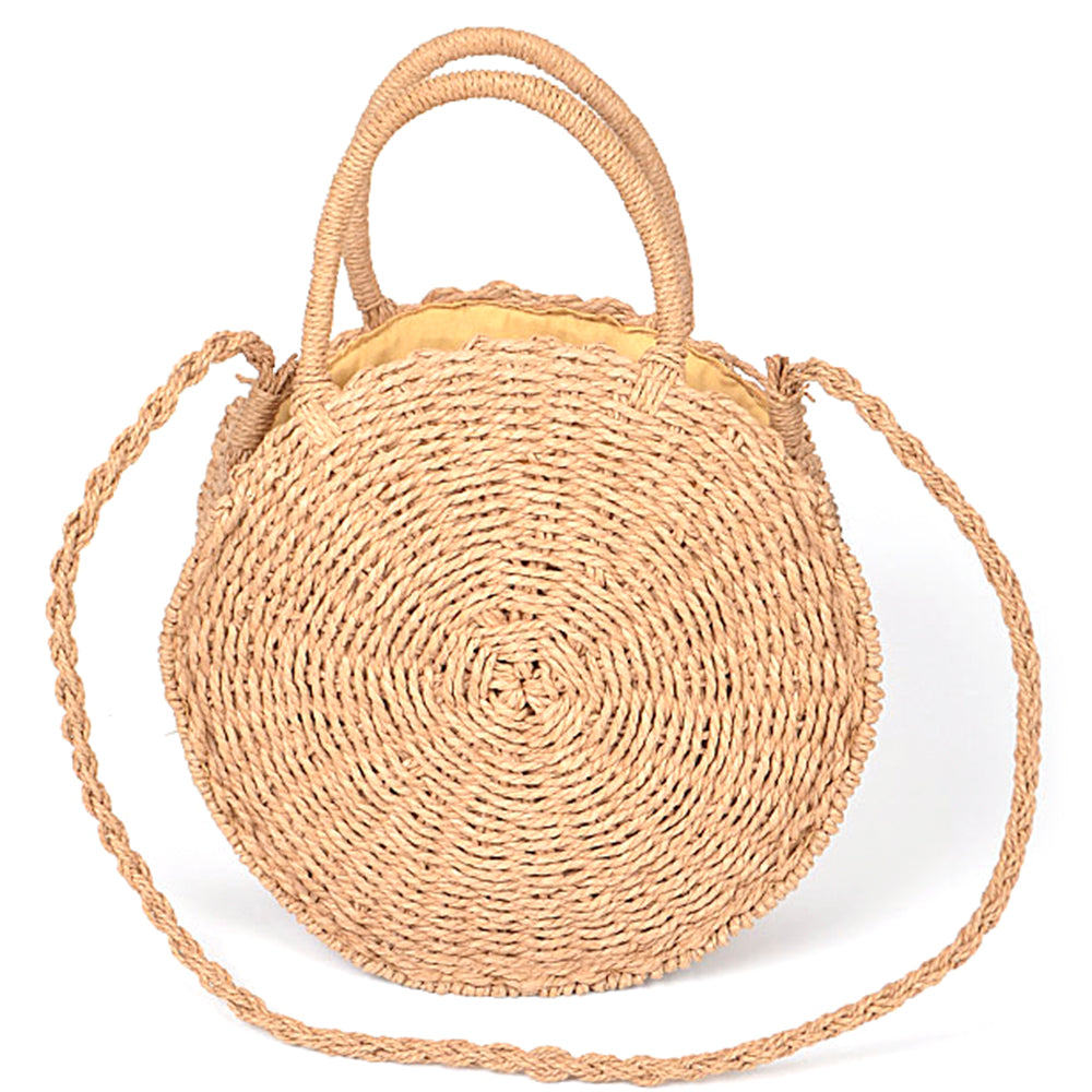 Round Circle Straw Clutch Bag