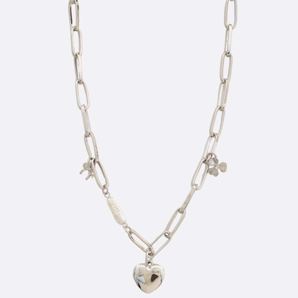 Photo of a silver, oval link, charm necklace 