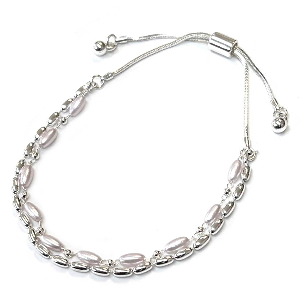 Photo of a silver metal beaded bracelet