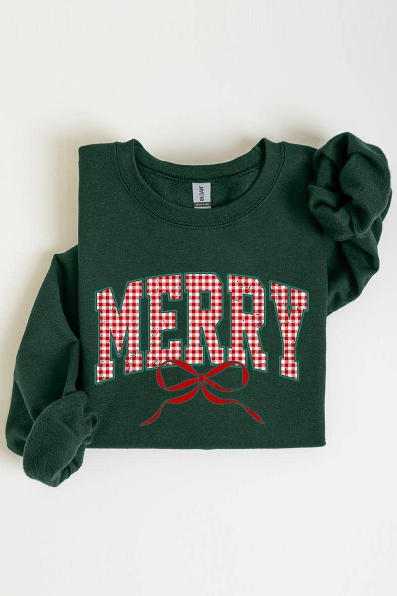 Plaid Merry Christmas Bow Sweatshirt