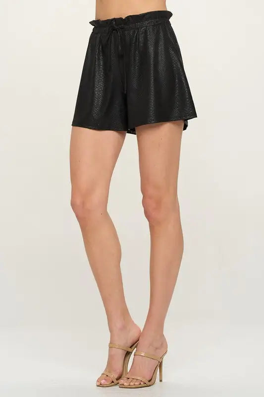 Snakeskin Embossed Pleather Pocket Shorts