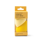 Pack of makeup sponges with a yellow box on a white background