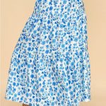 Blue and white floral skirt. Maxi length. Stretchy waistband. Tiered style.
