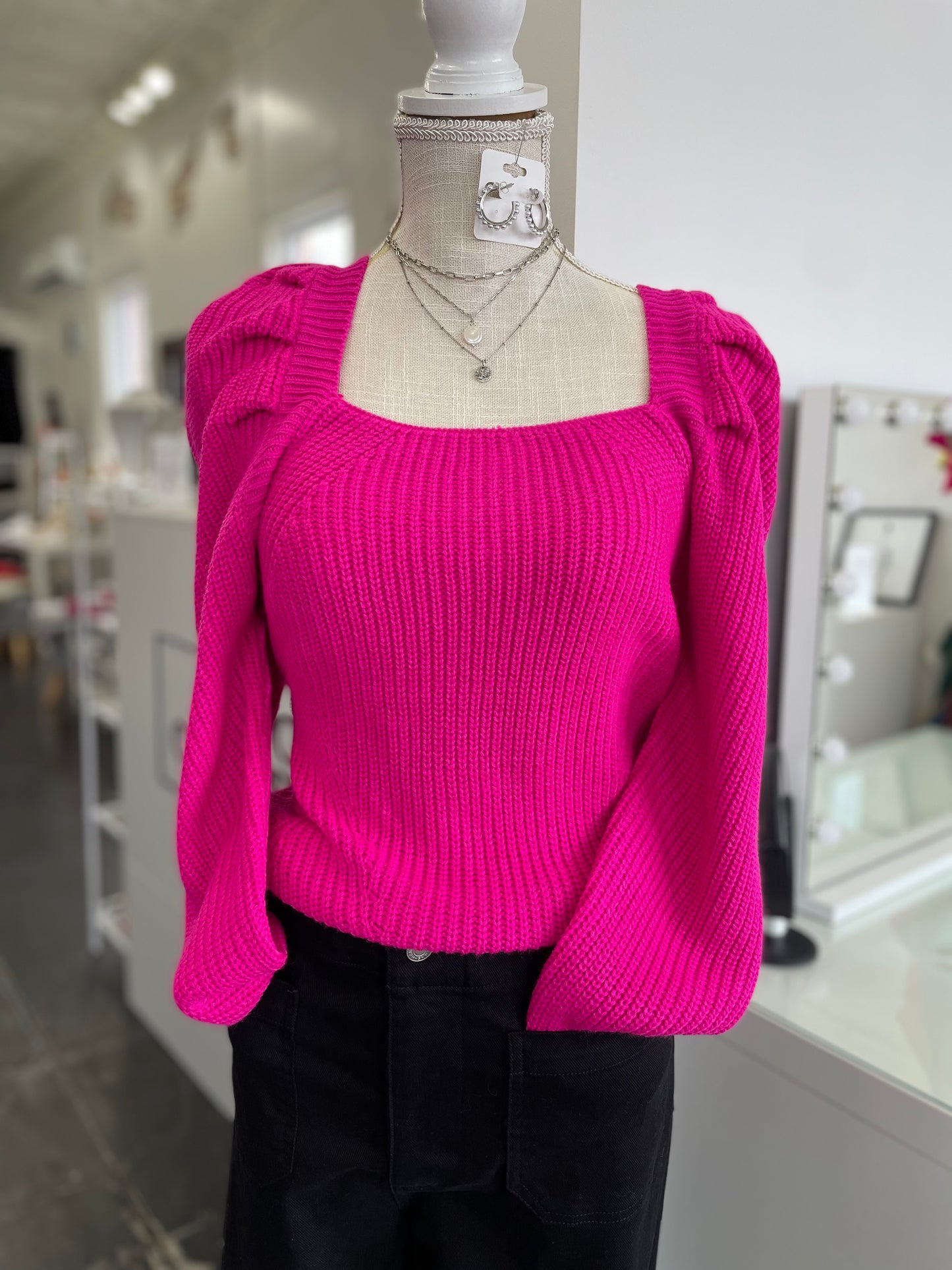 Square Neck Puff Neck Sweater