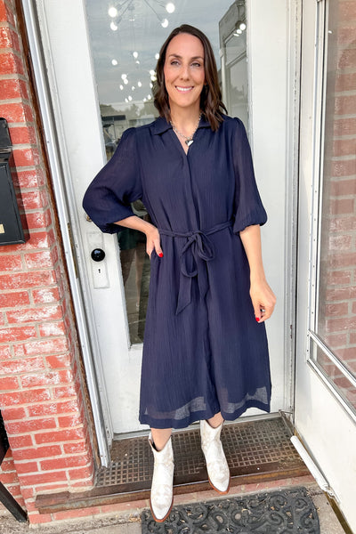 Call Me Textured Midi Dress Ink Navy / 1X Call Me Textured Midi Dress Ink Navy / 1X