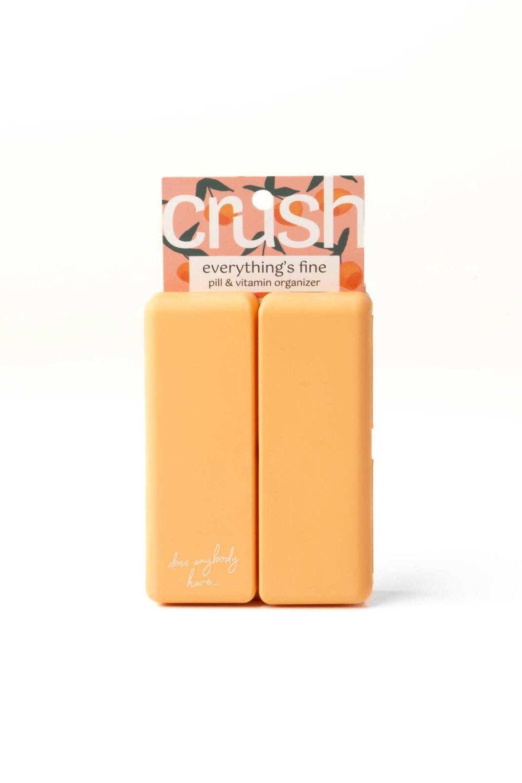 Two orange bars of soap with a 'crush' packaging on a white background