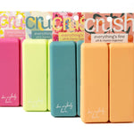 Set of colorful 'crush' organizers with visible branding on a white background