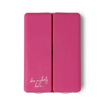 Pink case with text on a white background