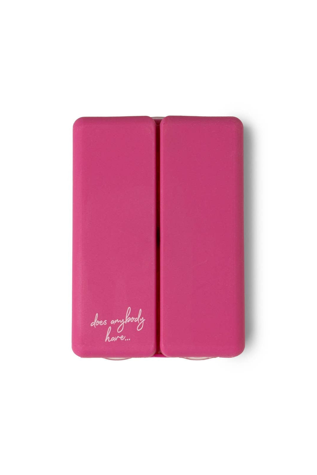 Pink case with text on a white background