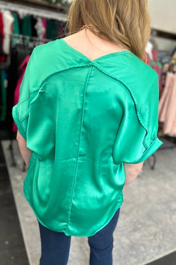 Drop Shoulder V-Neck Satin Top