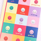 Notebook with colorful smiley face design on a light green background