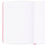 Open notebook with lined pages on a white background