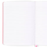 Open notebook with lined pages on a white background