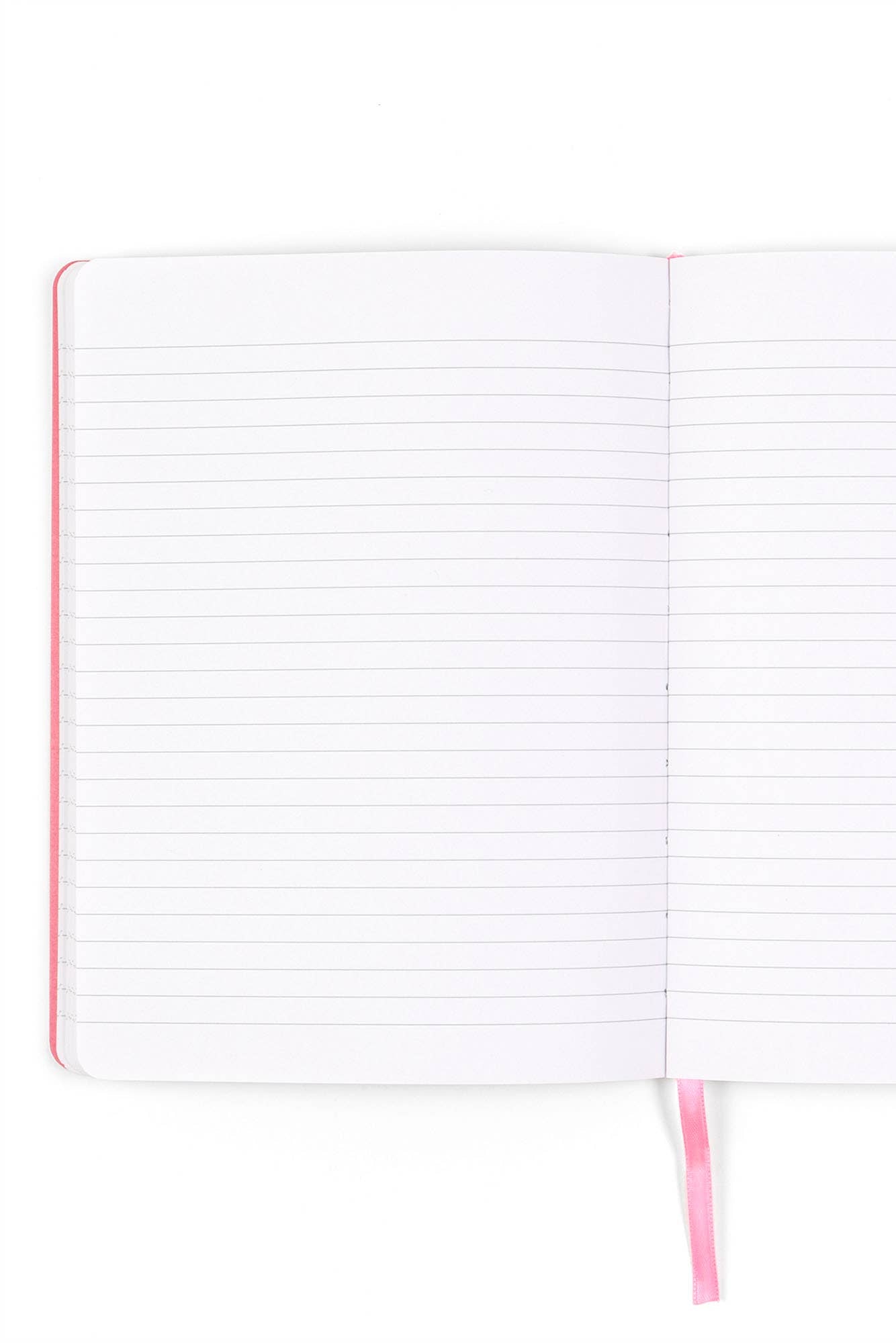 Open notebook with lined pages on a white background