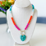 Heart Pendant Ball Beaded Necklace