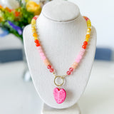 Heart Pendant Ball Beaded Necklace