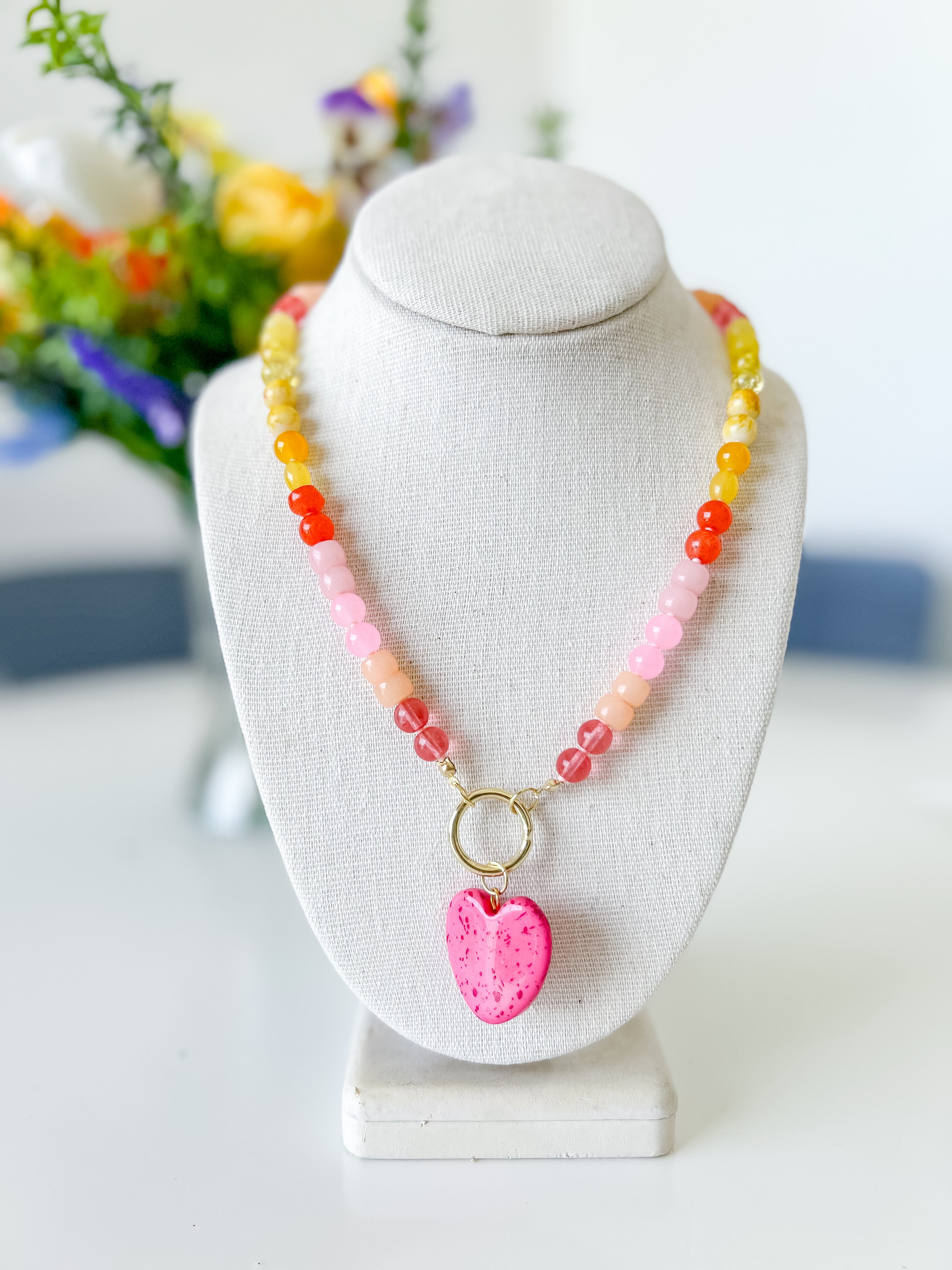 Heart Pendant Ball Beaded Necklace