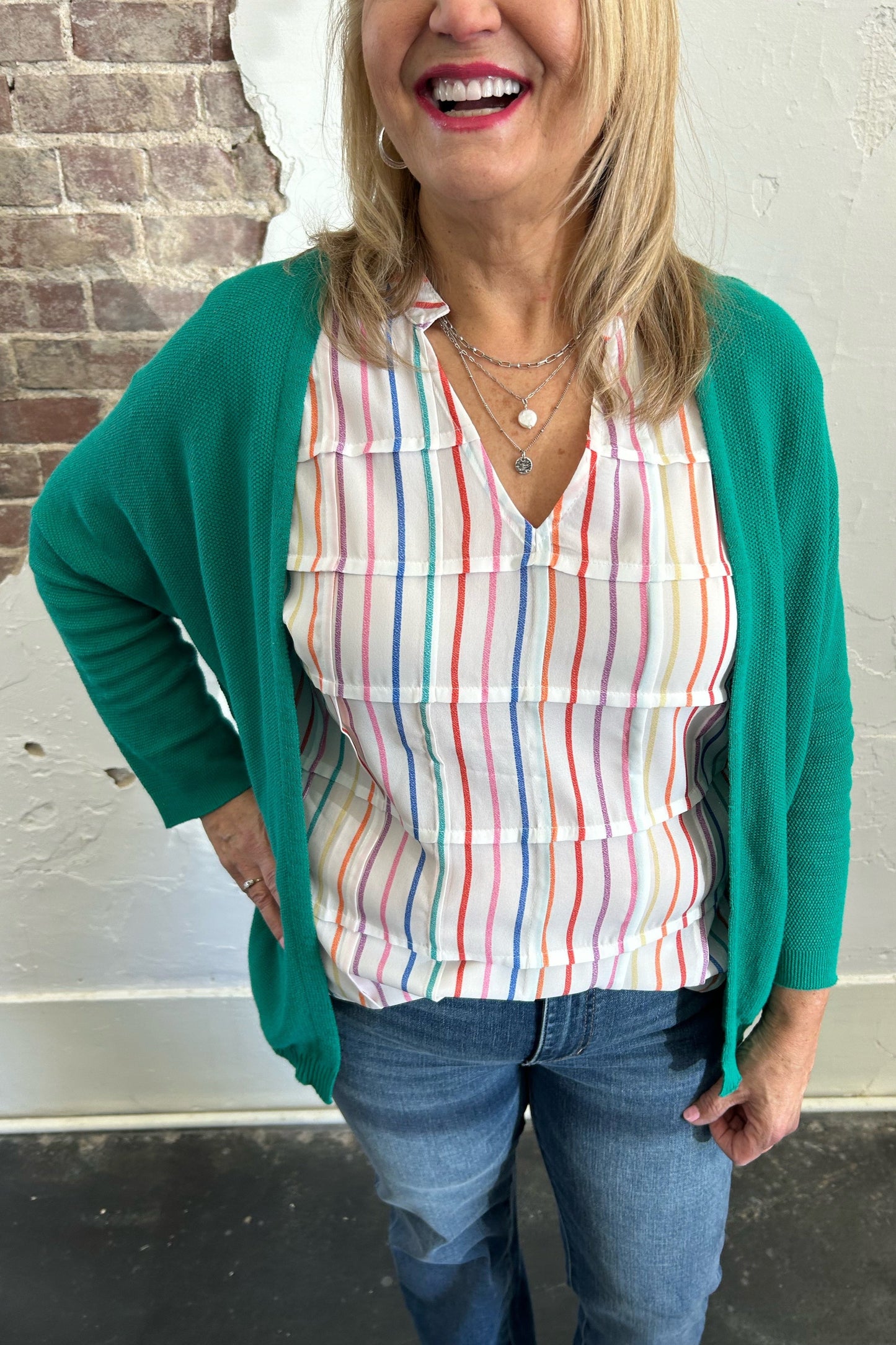 Multicolor Striped Pintuck Blouse