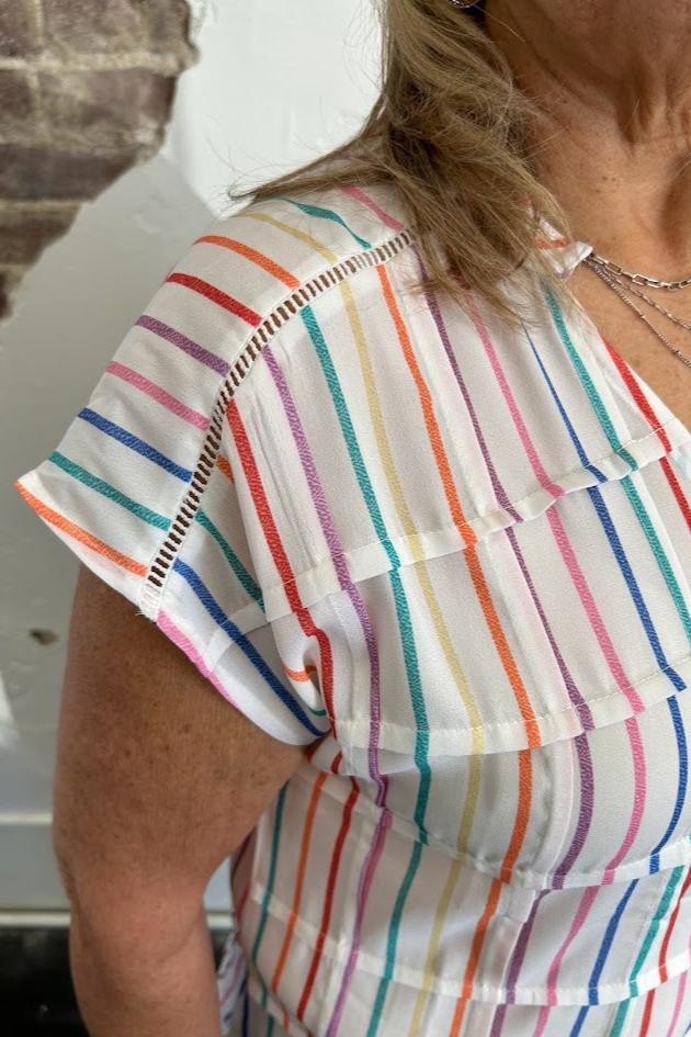 Multicolor Striped Pintuck Blouse