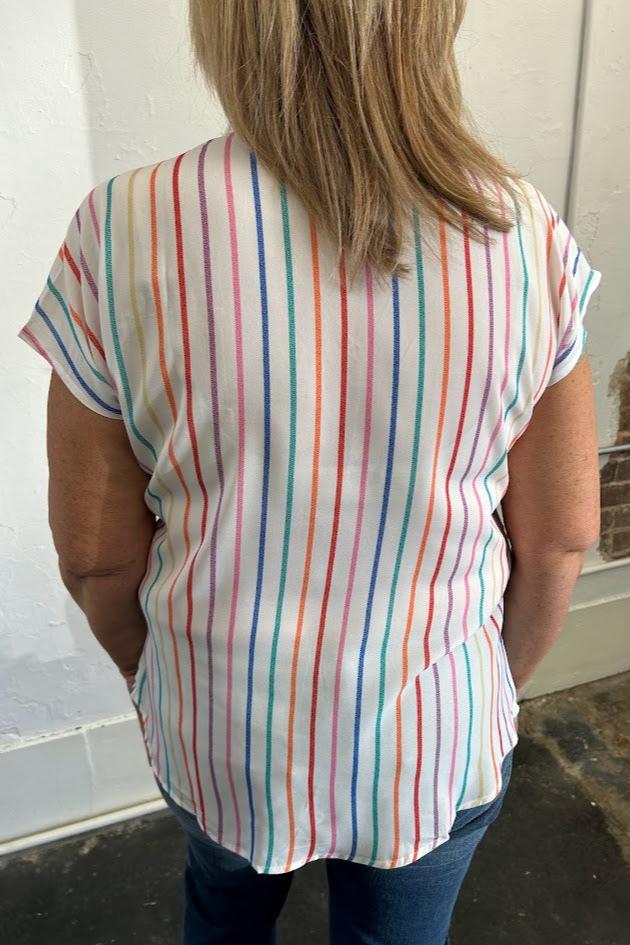 Multicolor Striped Pintuck Blouse