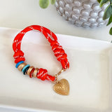 Knot Cord Metal Heart Charm Bracelet