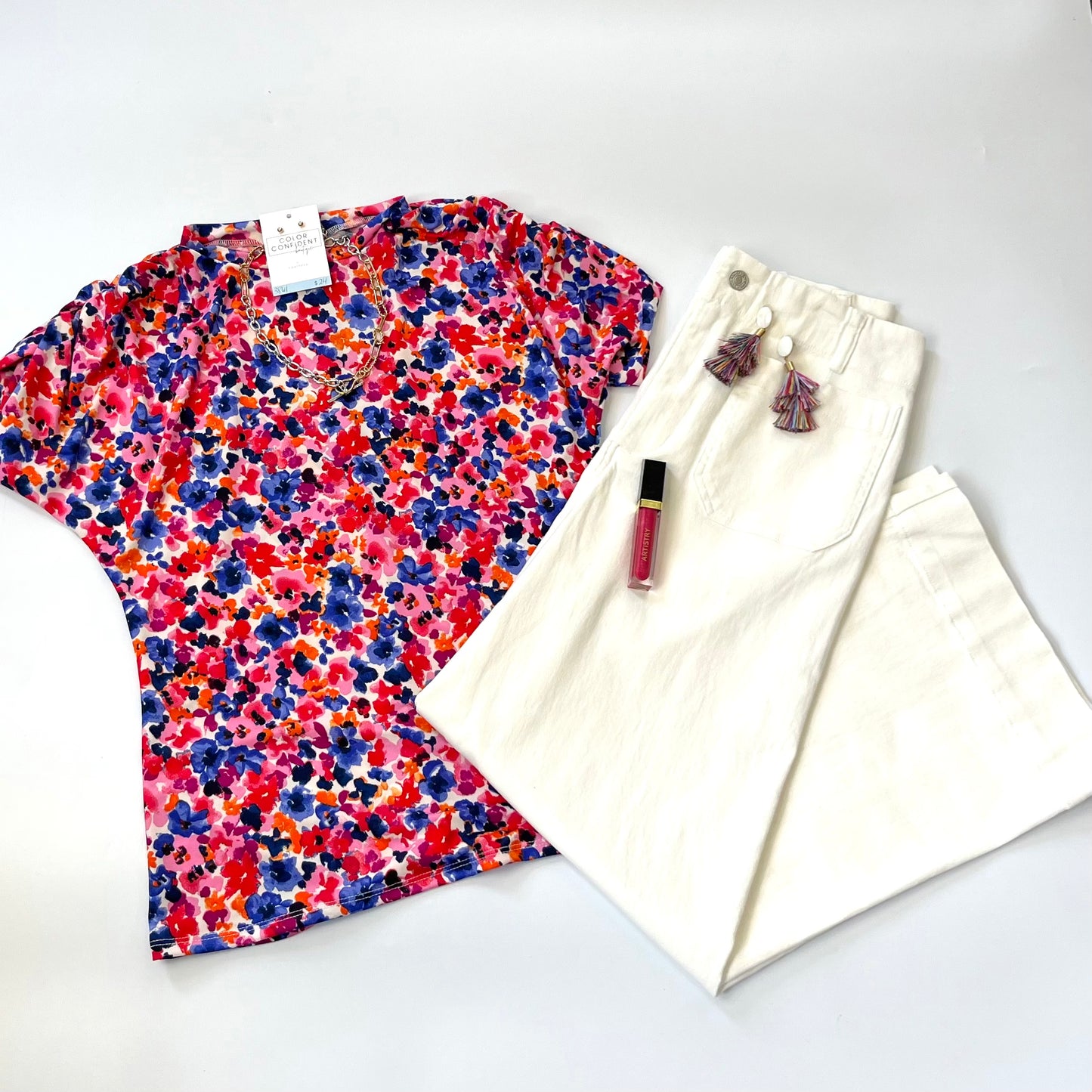 Fun Floral Ruched Sleeve Top