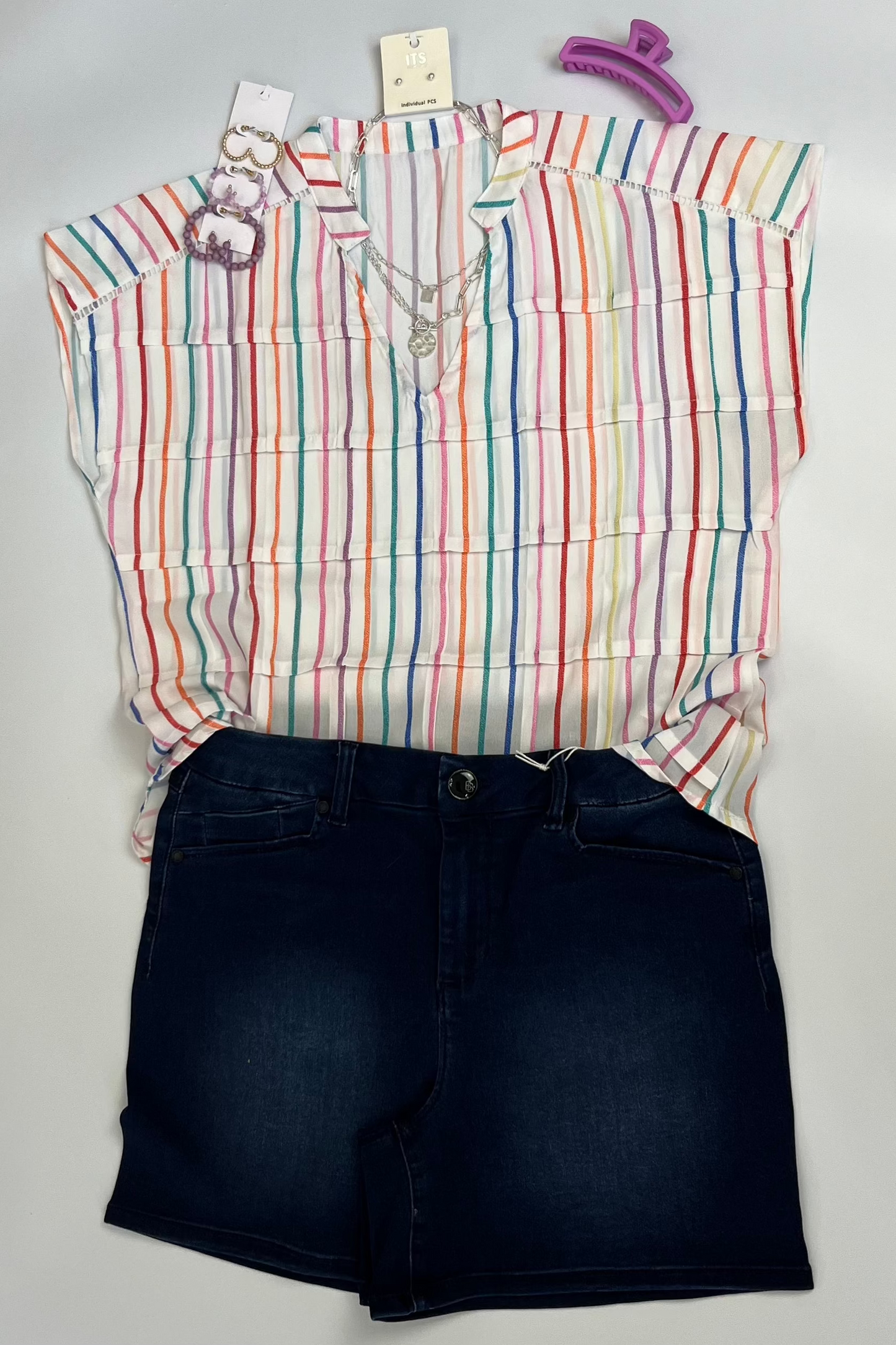 Multicolor Striped Pintuck Blouse