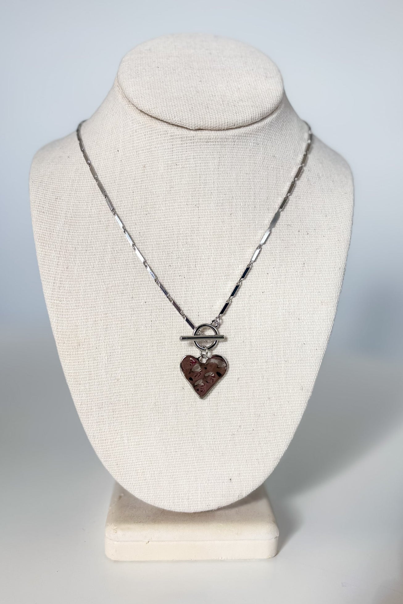 Heart Charm Toggle Clasp Metal Necklace
