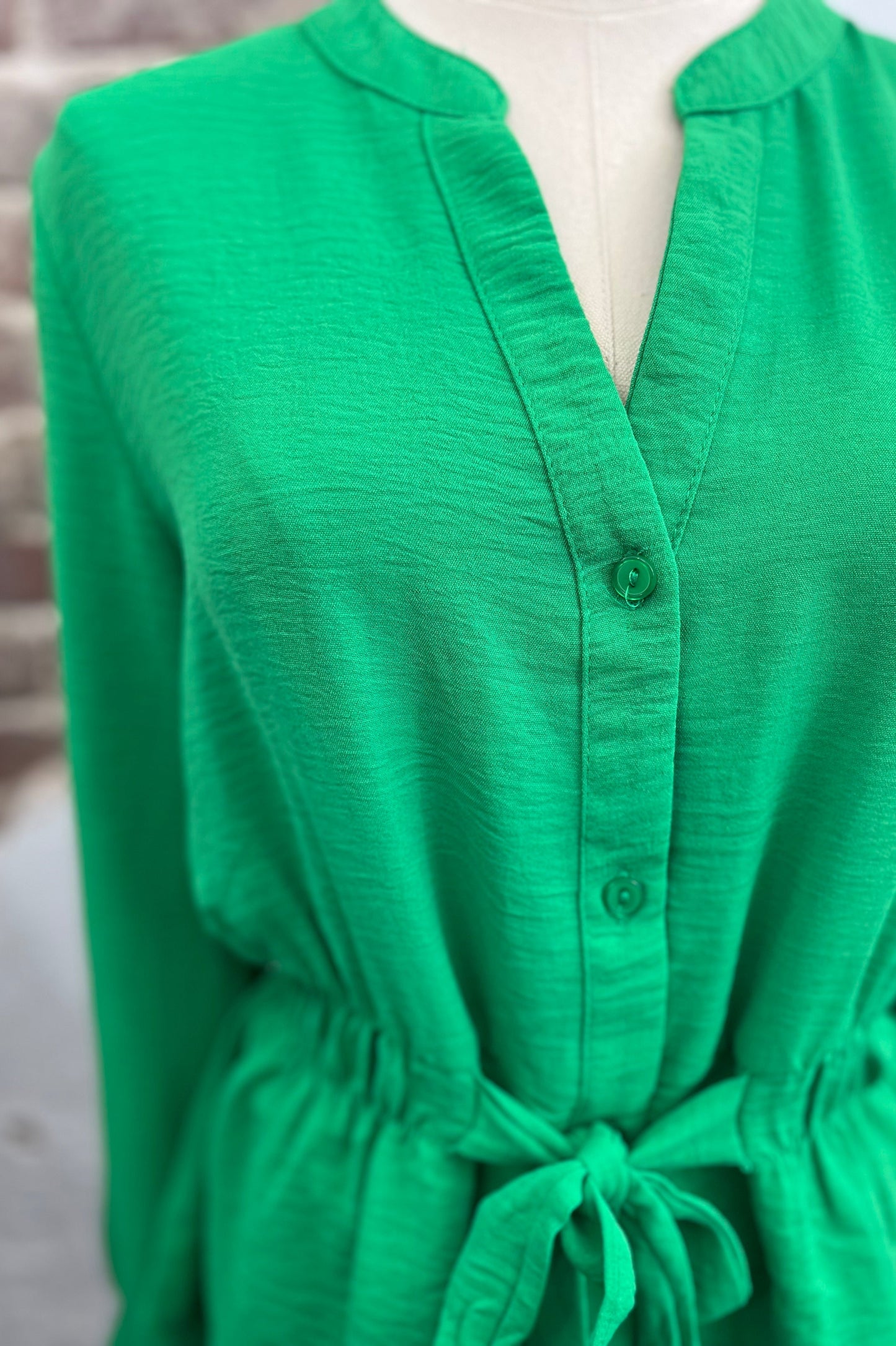 Button Down Waist Tie Blouse