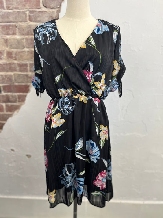 Sheer Floral Mini Wrap Dress