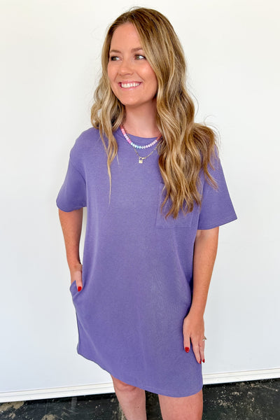 Totally Classic Knit Pocket Tshirt Dress Heather Purple / 2X