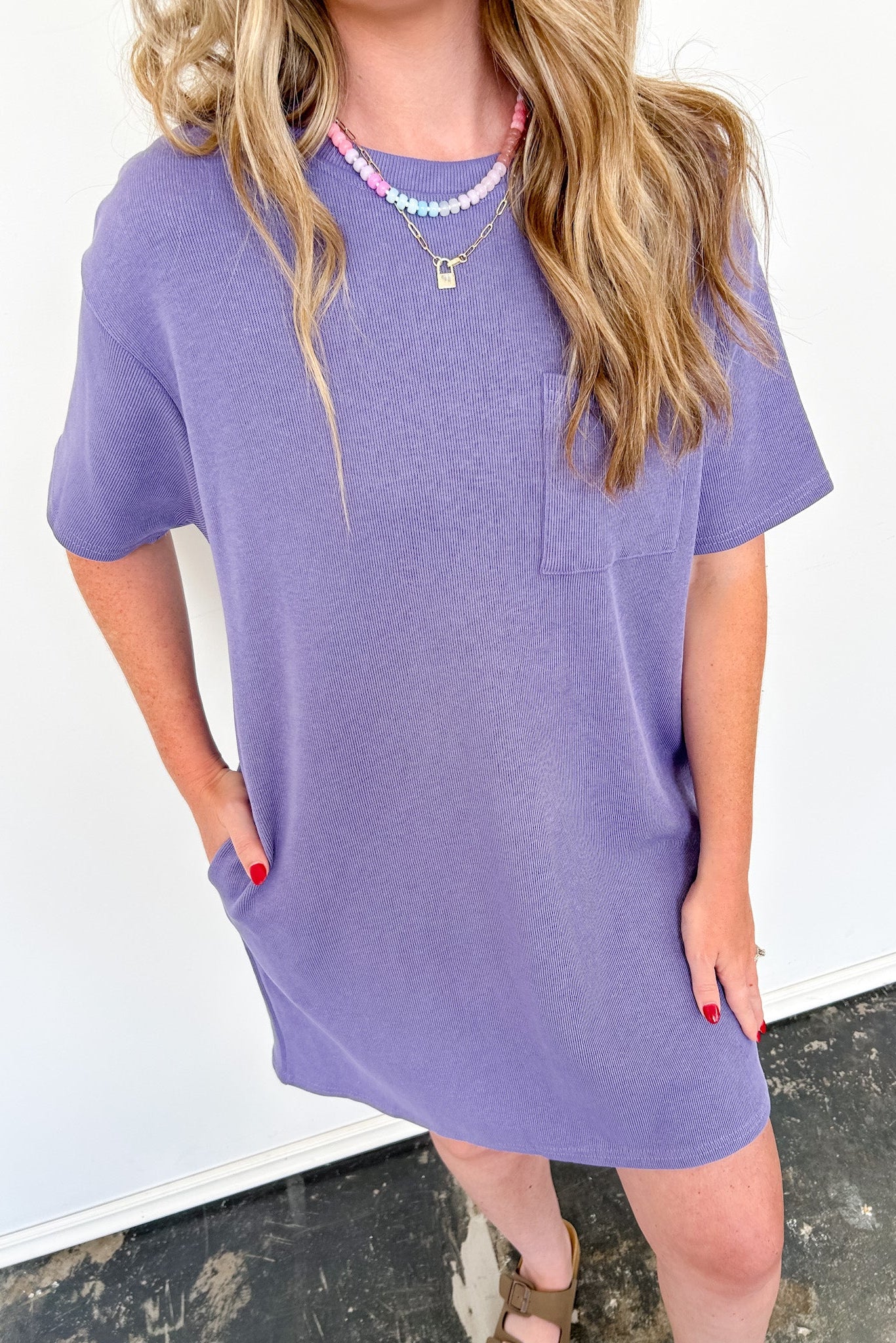 Totally Classic Knit Pocket Tshirt Dress Heather Purple / M Totally Classic Knit Pocket Tshirt Dress Heather Purple / M