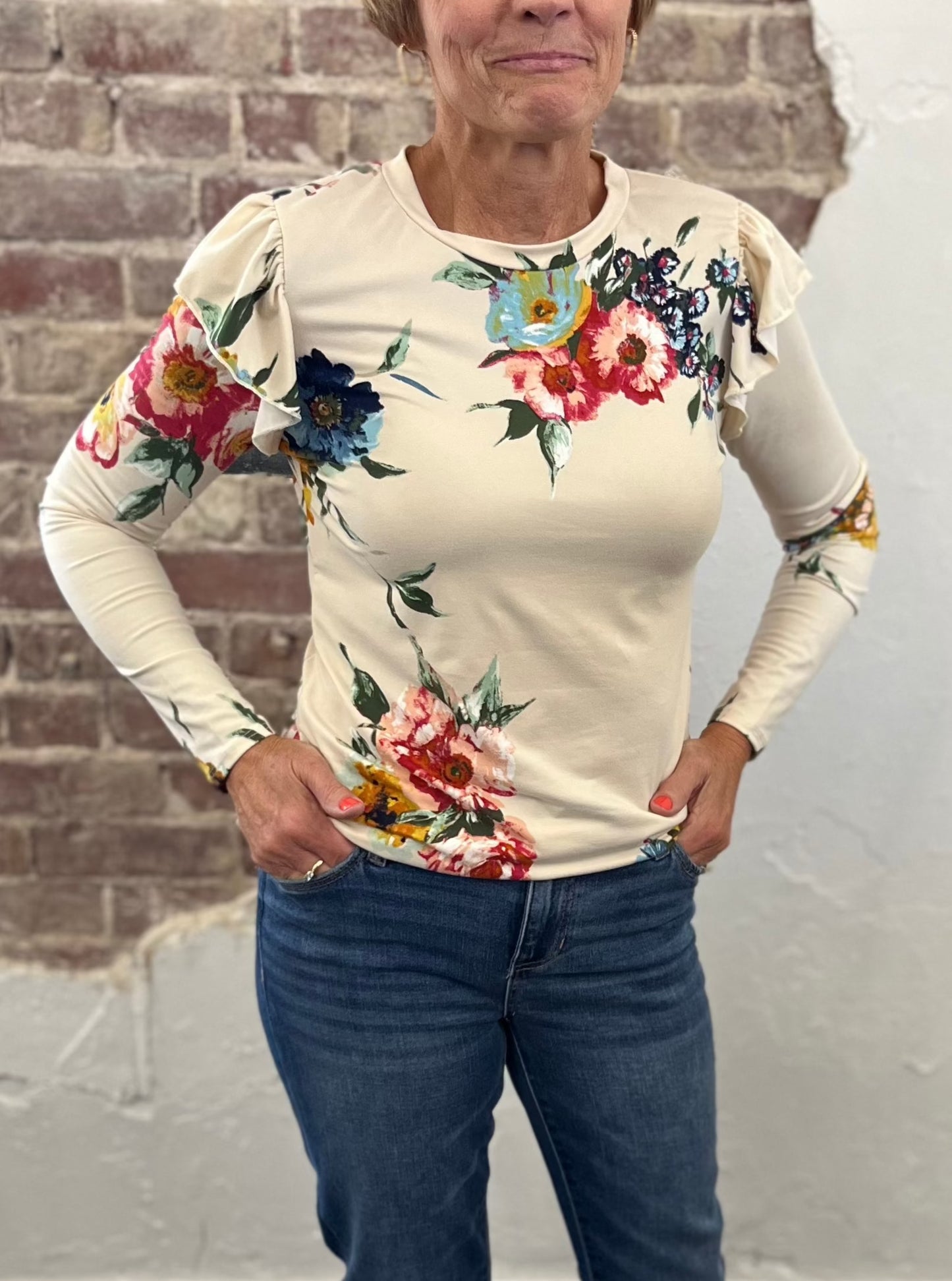 Floral Ruffle Long Sleeve Top