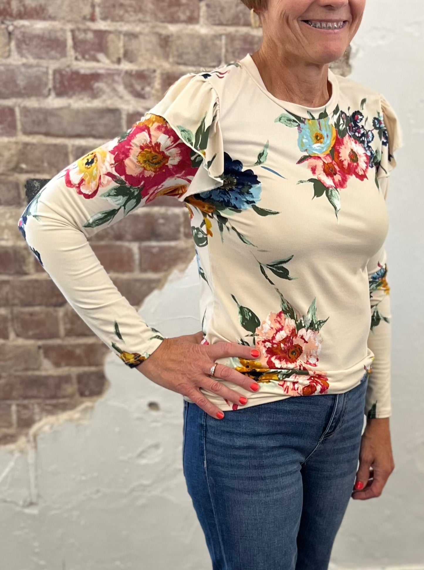 Floral Ruffle Long Sleeve Top