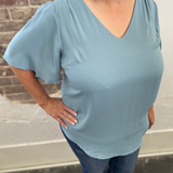 Waterfall Sleeve V-Neck Blouse