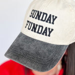 Photo of model wearing a ballcap with "Sunday Funday" embroidered 
