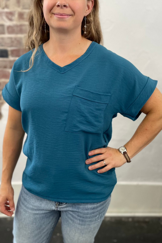 V-Neck Short Sleeve Pocket Tee