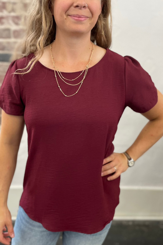 Notched Sleeve Round Neck Tee