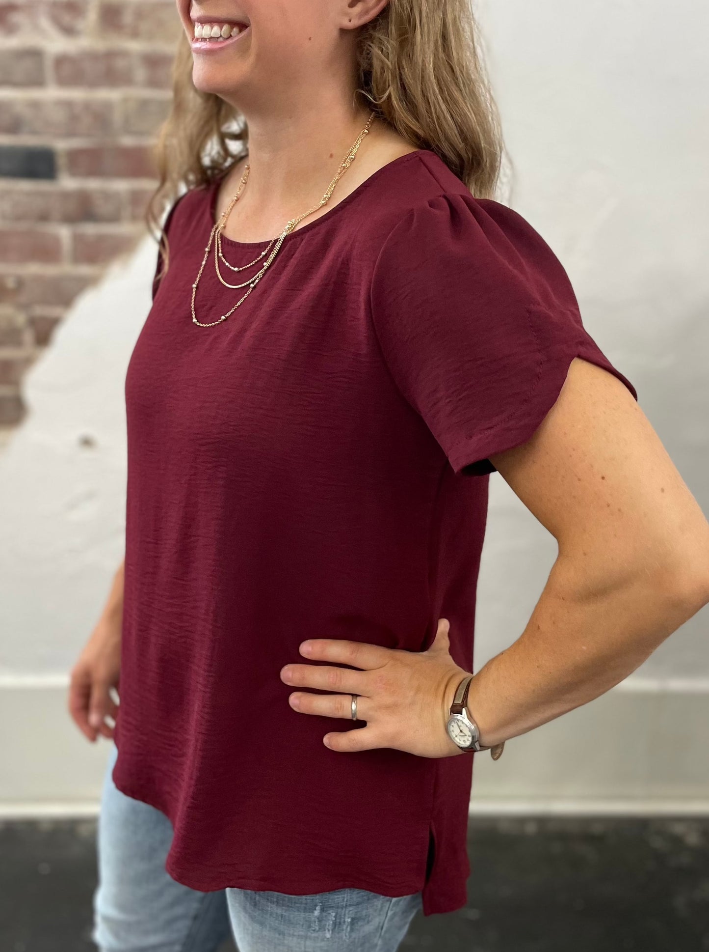 Notched Sleeve Round Neck Tee